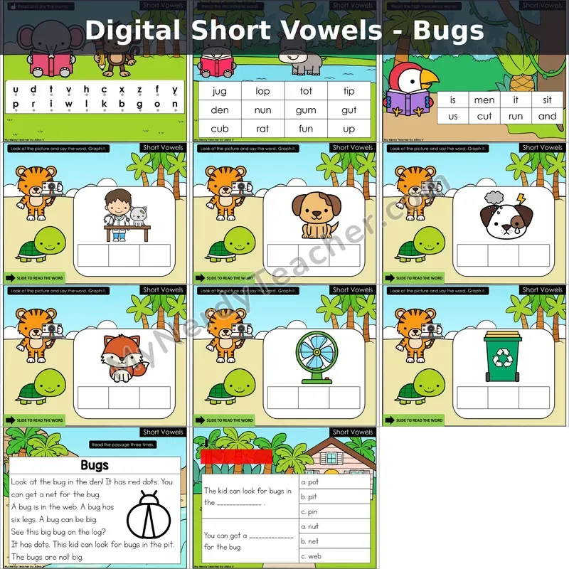 Short Vowels Decodable Passage — Bugs (Google Slides)