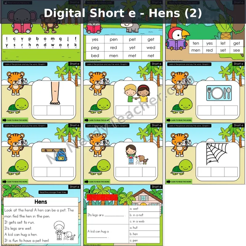 Short e /ĕ/ Decodable Passage — Hens (2) (Google Slides)