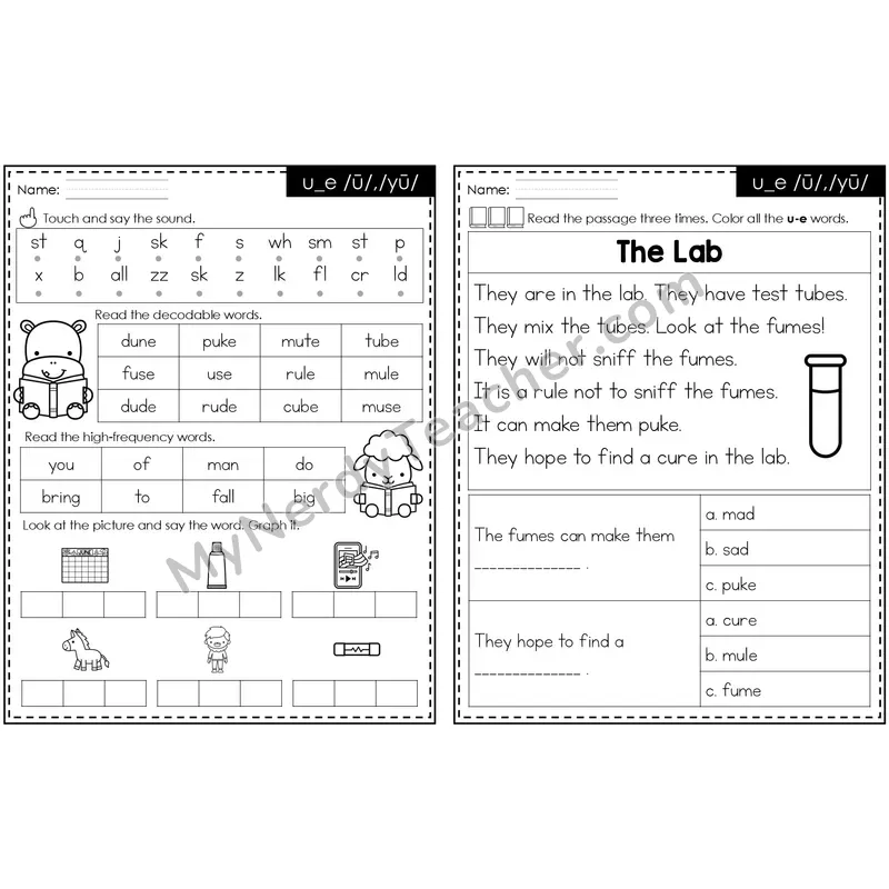 u_e /ū/, /yū/ Decodable Passage — Editable PowerPoint