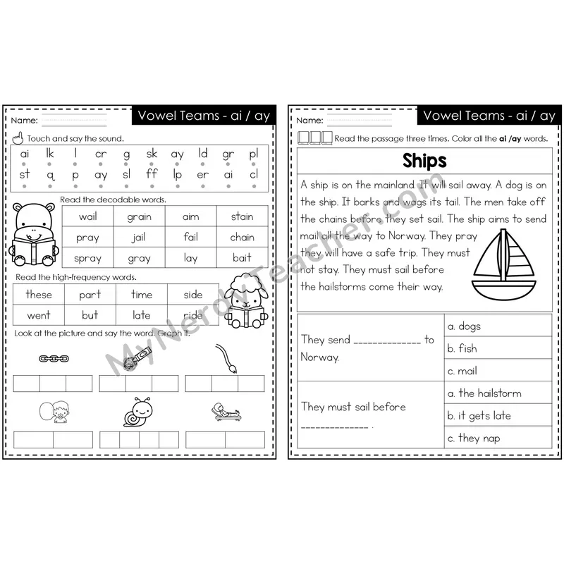 ai, ay /ā/ Decodable Passage — Editable PowerPoint