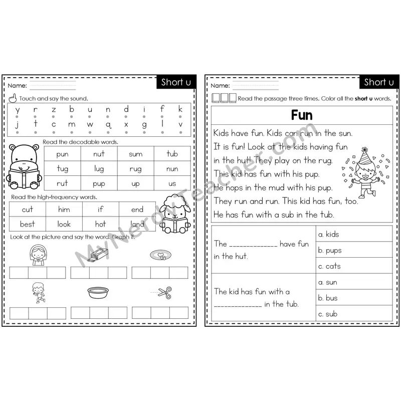 Short u /ŭ/ Decodable Passage — Editable PowerPoint