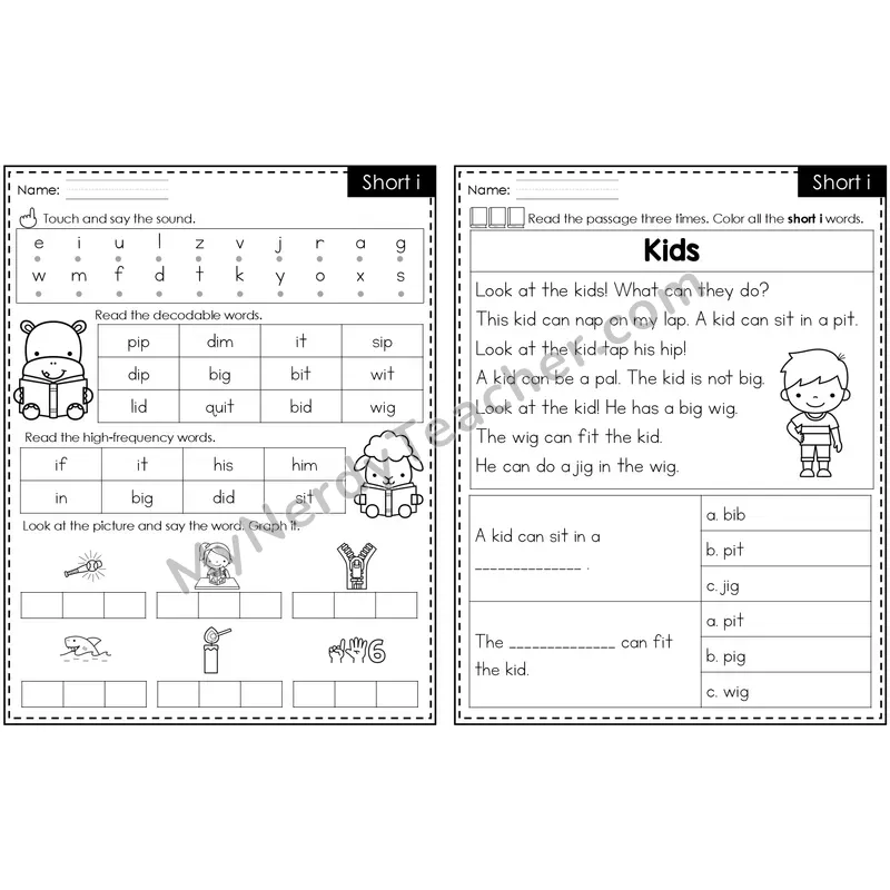 Short i /ĭ/ Decodable Passage — Editable PowerPoint