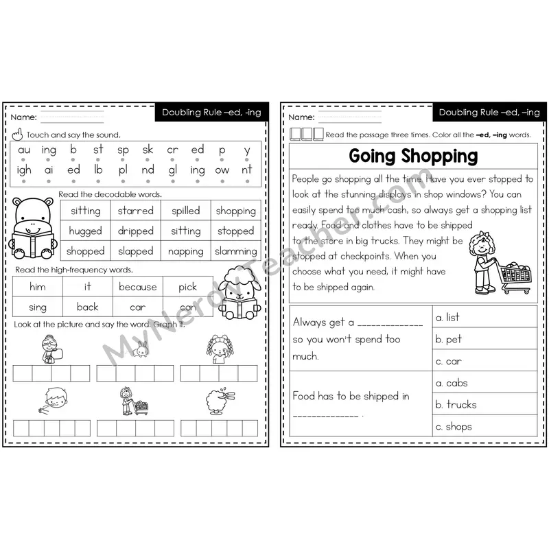 Doubling Rule (-ed, -ing) Decodable Passage — Editable PowerPoint