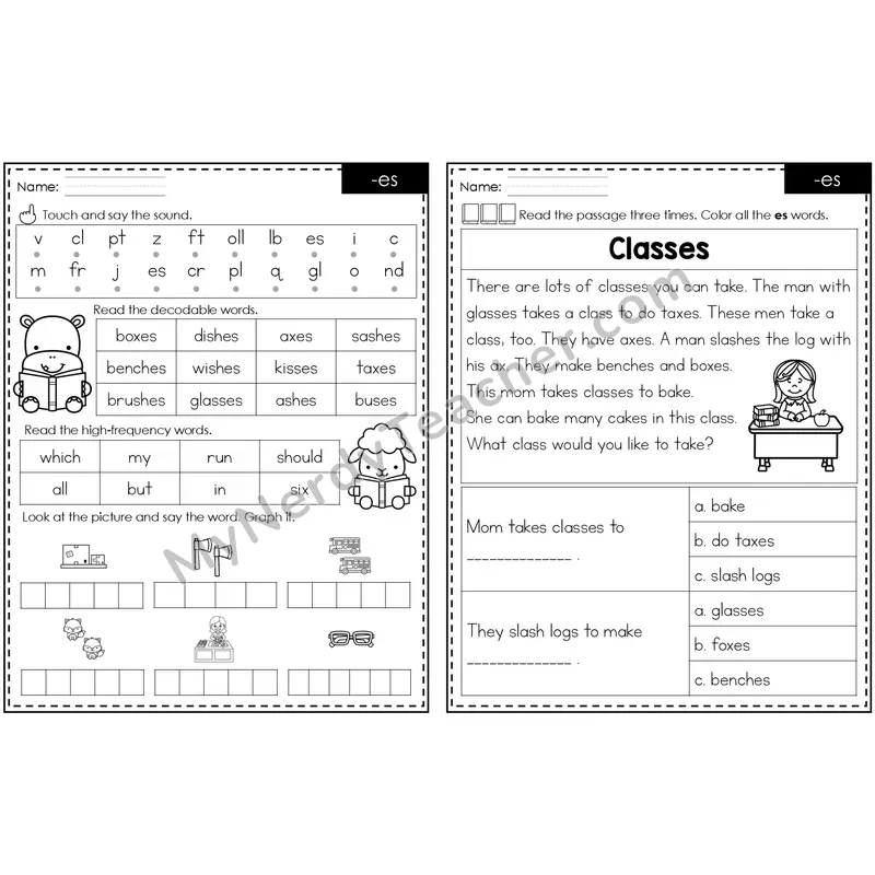 Adding -es Suffix Decodable Passage — Editable PowerPoint