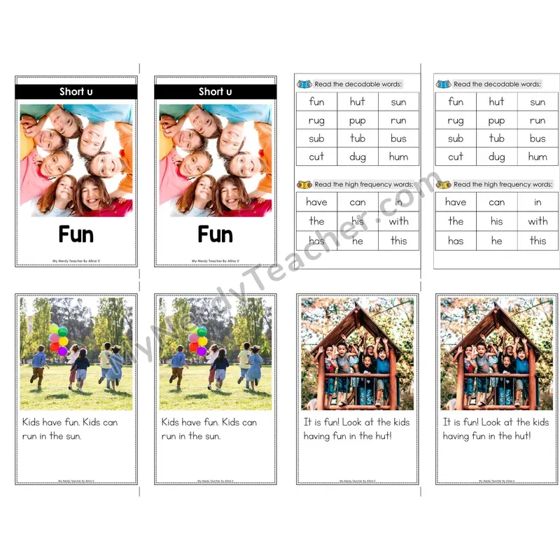 Short u /ŭ/ Decodable Mini Book — No Phonics Dots