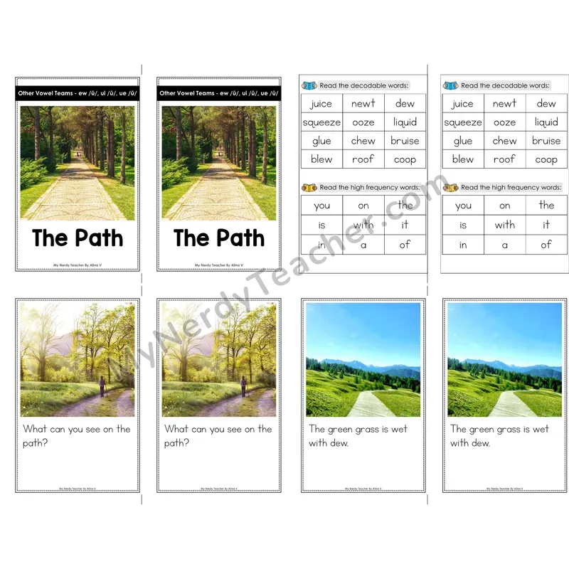 ew, ui, ue /ū/ Decodable Mini Book — No Phonics Dots