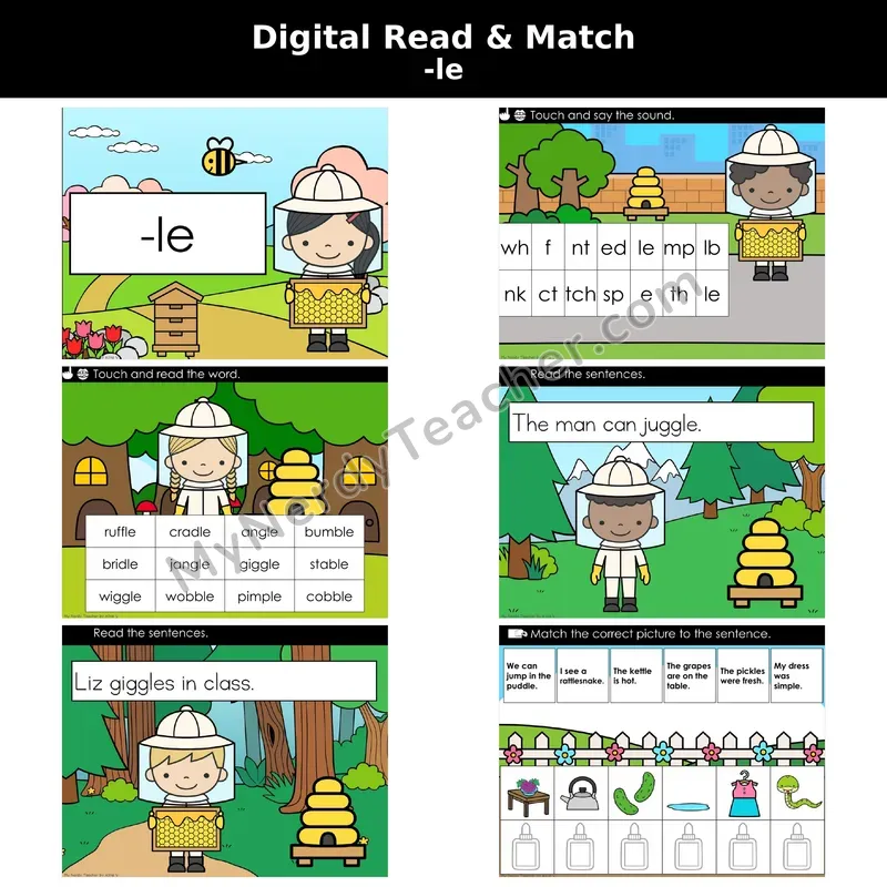 Consonant -le Syllable Decodable Sentences — Read and Match (Digital)
