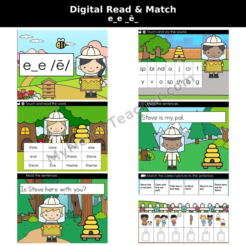 Long E e_e Magic e Decodable Sentences — Read and Match (Digital)