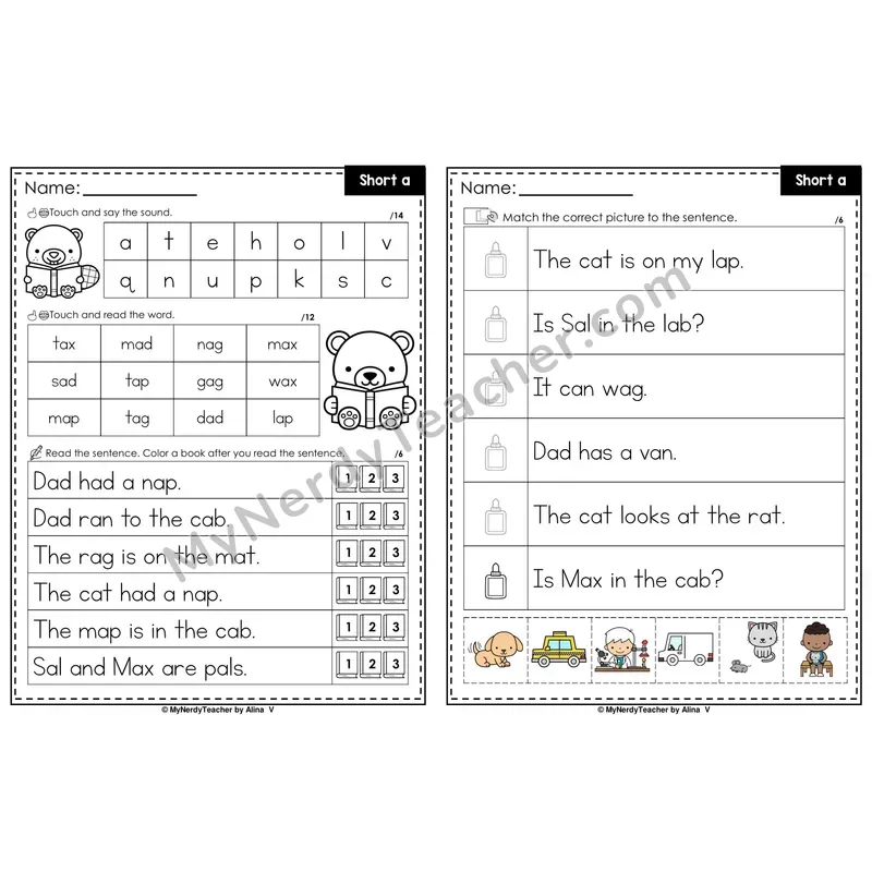 Short A Decodable Sentences — Read and Match (PowerPoint Color)