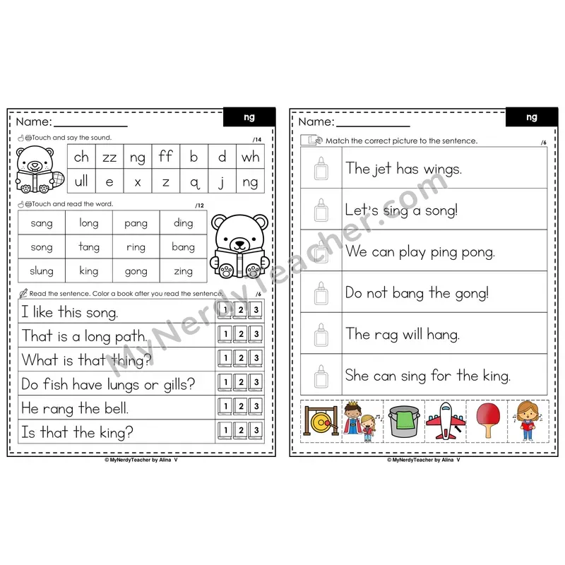 ng Digraph Decodable Sentences — Read and Match (PowerPoint Color)
