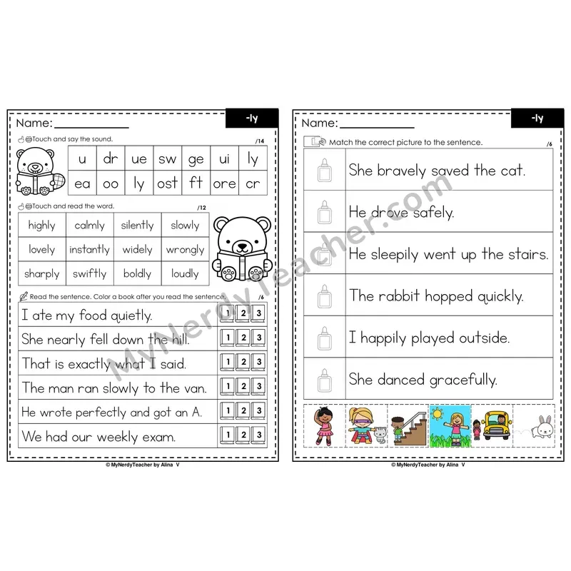 Suffix -ly Decodable Sentences — Read and Match (PowerPoint Color)