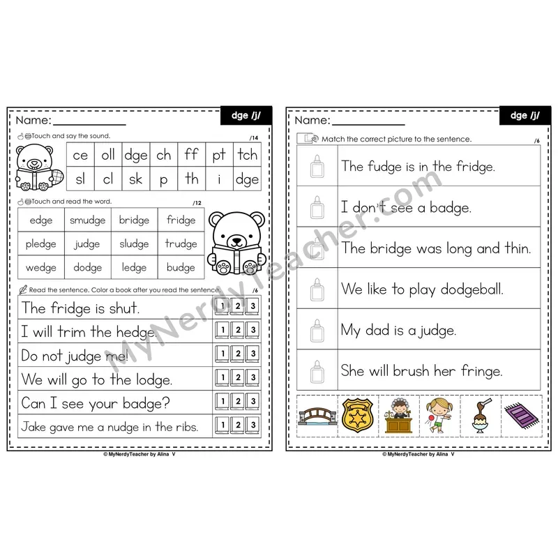 dge Trigraph Decodable Sentences — Read and Match (PowerPoint Color)