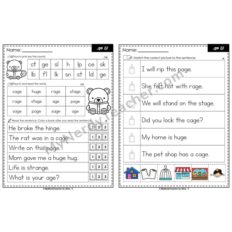 Soft G ge Decodable Sentences — Read and Match (PowerPoint Color)
