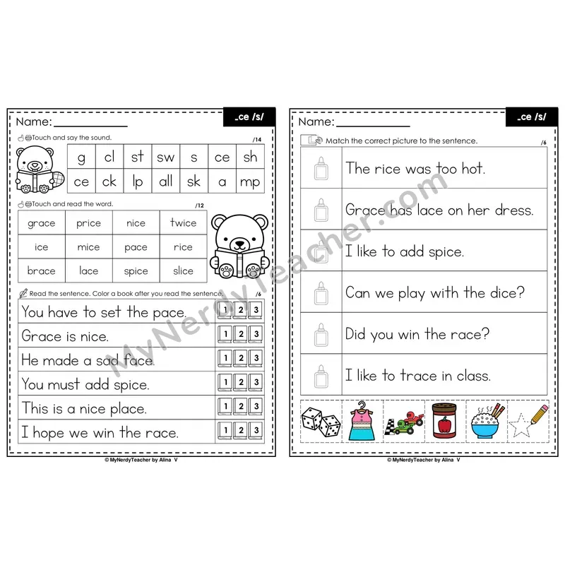 Soft C ce Decodable Sentences — Read and Match (Color)