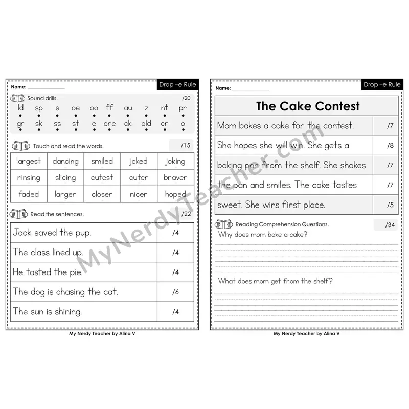 Editable Phonics Assessment — Drop -e Rule (Color)