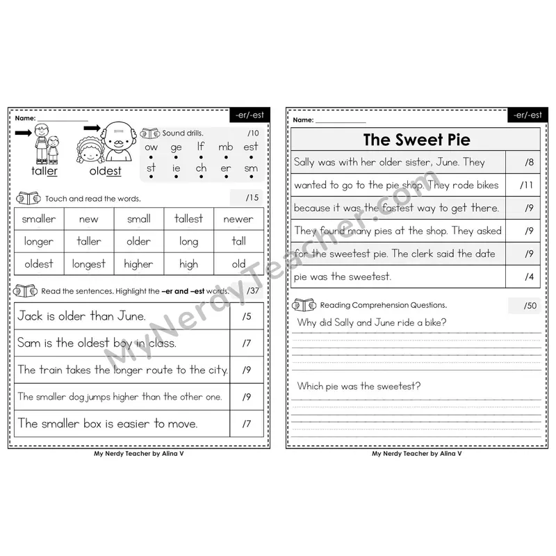 Editable Phonics Assessment — Suffix -er/-est (Color)