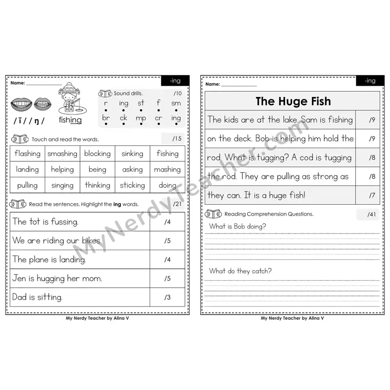 Editable Phonics Assessment — -ing (Color)