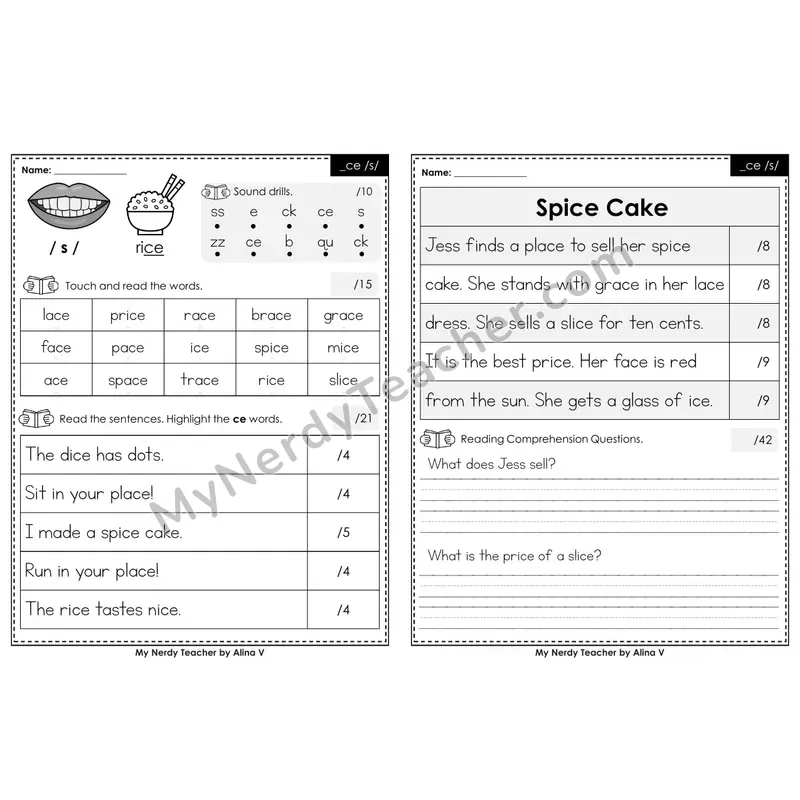 Editable Phonics Assessment — _ce /s/ (Color)