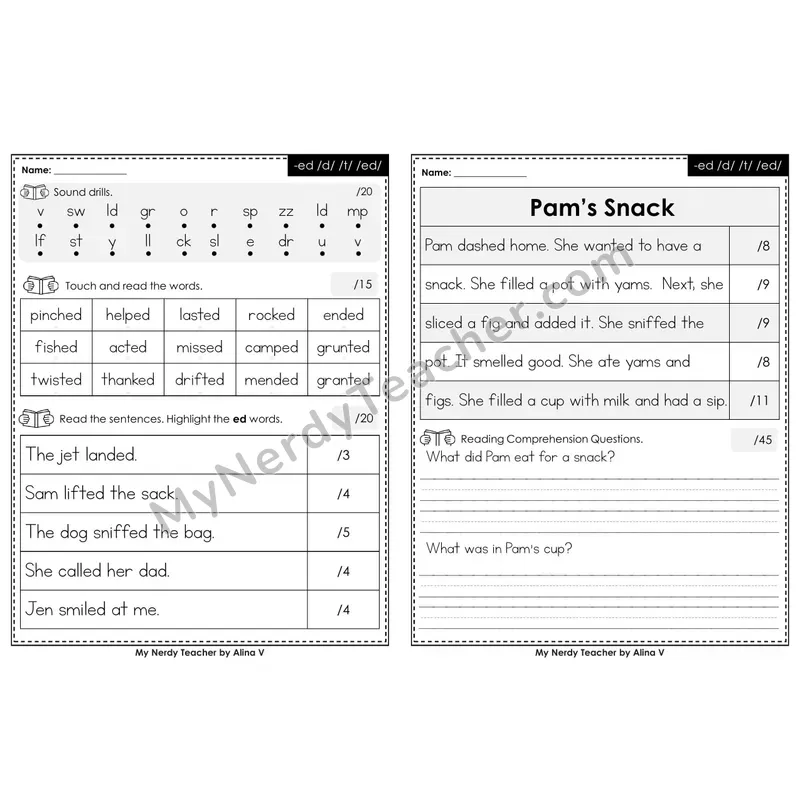 Editable Phonics Assessment — -ed (/d/, /t/, /ed/) (Color)