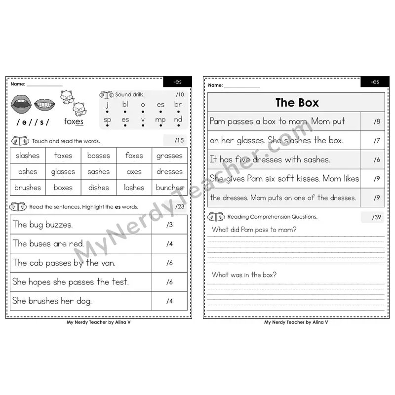 Editable Phonics Assessment — -es (Color)