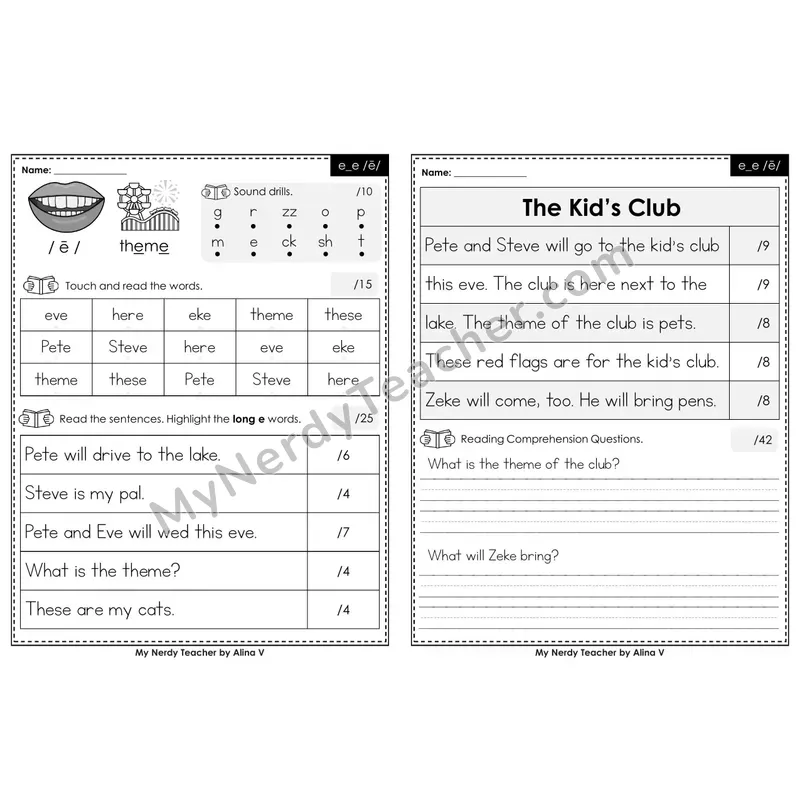 Editable Phonics Assessment — e_e /ē/ (Color)