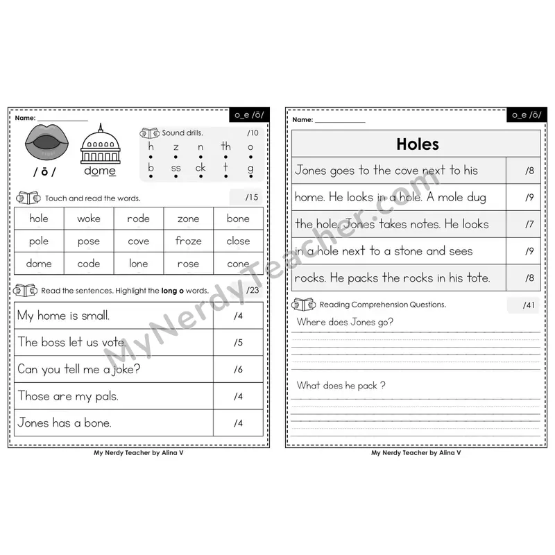 Editable Phonics Assessment — o_e /ō/ (Color)