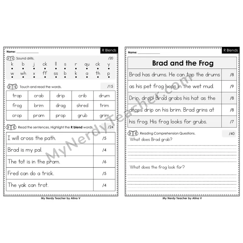Editable Phonics Assessment — R Blends (Color)