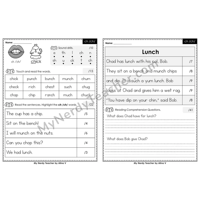 Editable Phonics Assessment — ch /ch/ (Color)