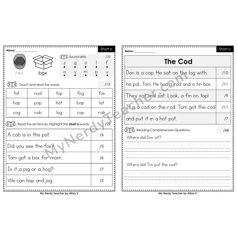 Editable Phonics Assessment — Short o (Color)