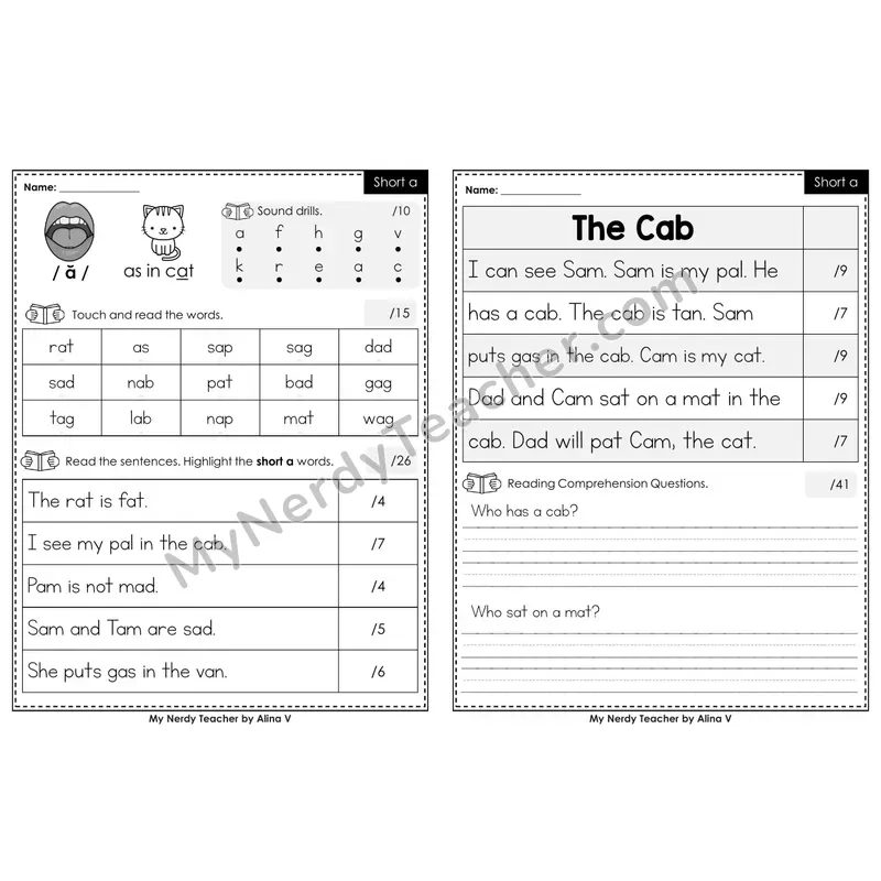 Editable Phonics Assessment — Short a (Color)