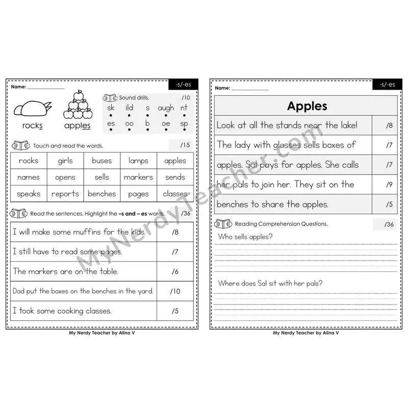 Printable Phonics Assessment — Suffix -s/-es