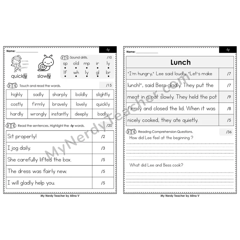 Printable Phonics Assessment — Suffix -ly