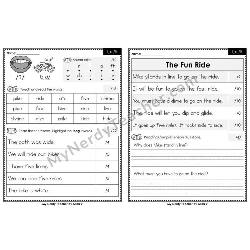Printable Phonics Assessment — i_e /ī/
