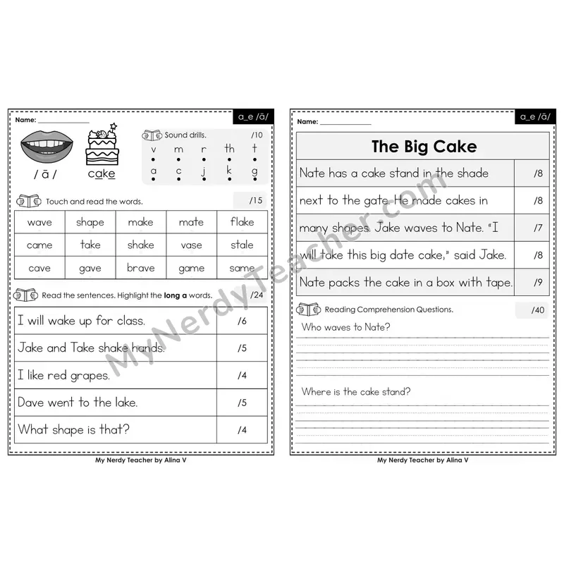 Printable Phonics Assessment — a_e /ā/