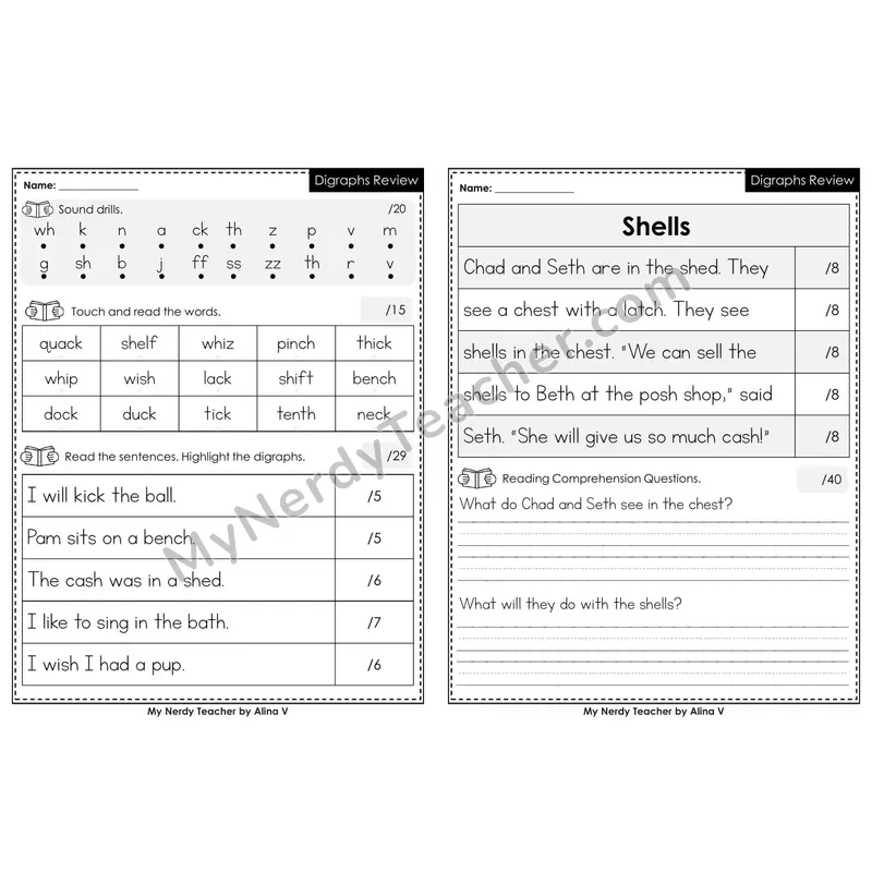 Printable Phonics Assessment — Digraphs Review