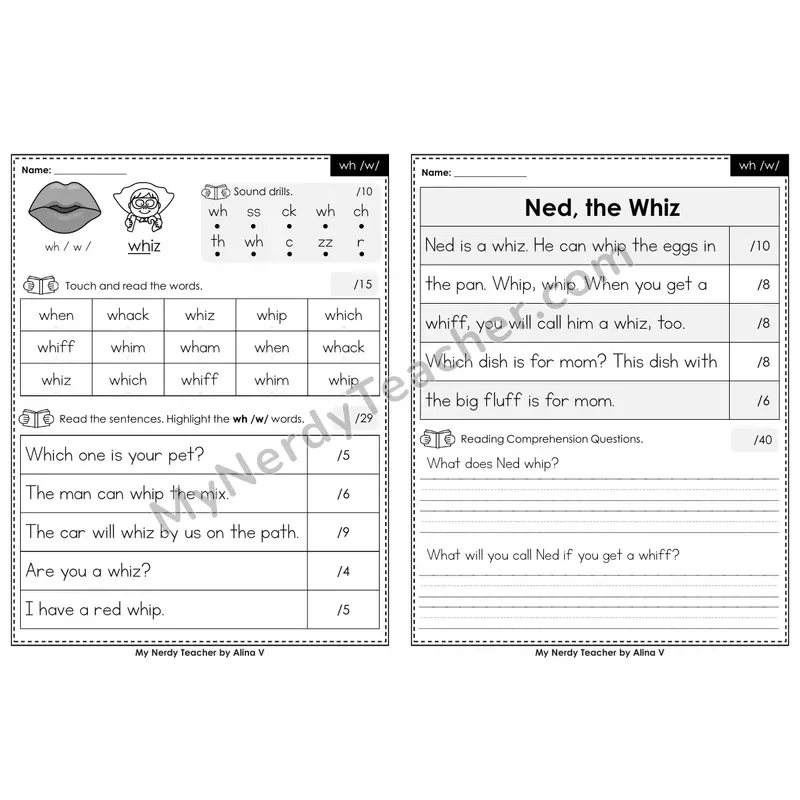 Printable Phonics Assessment — wh /w/