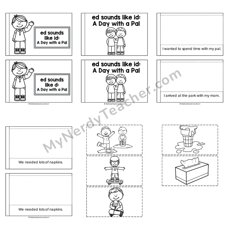 Suffix -ed Decodable Puzzle Book — A Day with a Pal (Black and White)