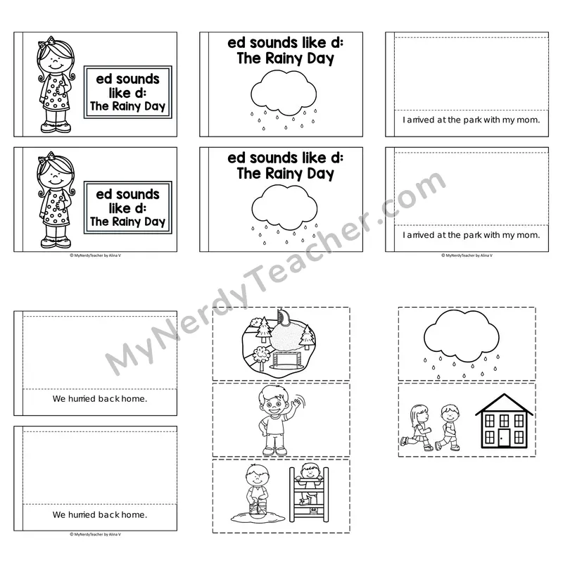Suffix -ed Decodable Puzzle Book — The Rainy Day (Black and White)
