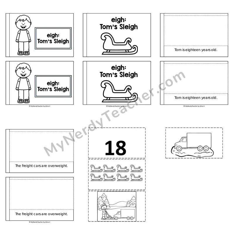 eigh Decodable Puzzle Book — Tom's Sleigh (Black and White)