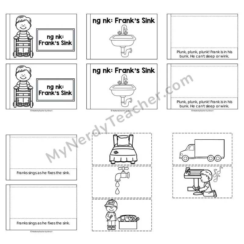Nasal Blends Decodable Puzzle Book — Frank's Sink (Black and White)