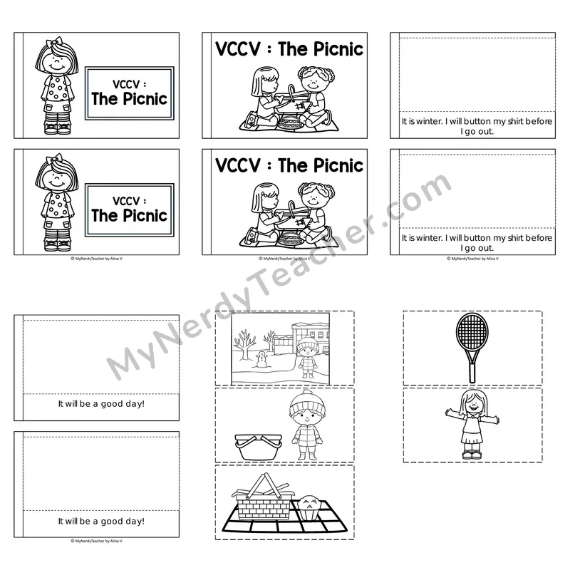 VCCV Syllables Decodable Puzzle Book — The Picnic (Black and White)