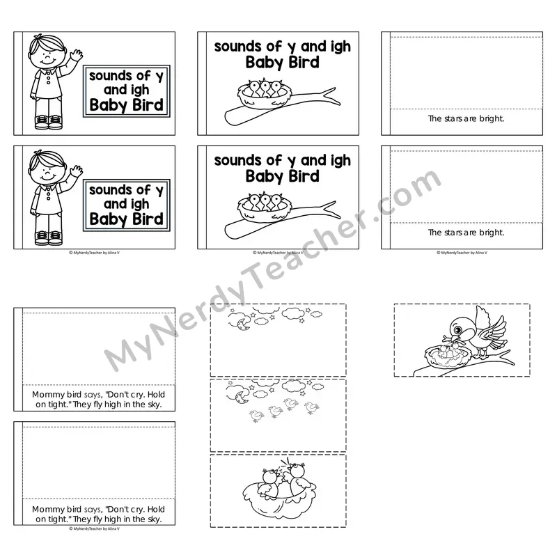 Sounds of Y and igh Decodable Puzzle Book — Baby Bird (Black and White)