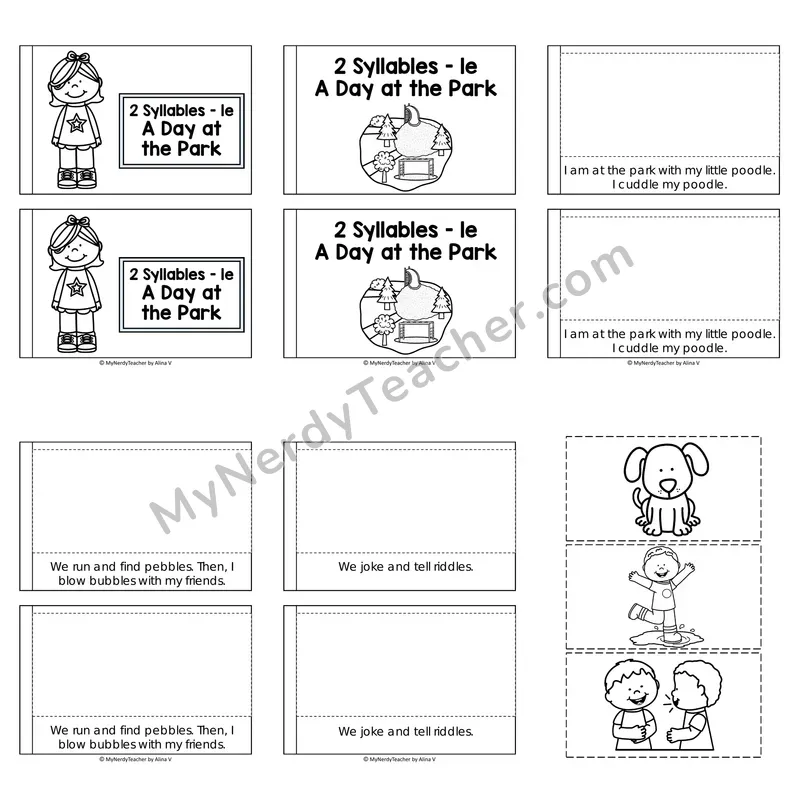 2 Syllables Decodable Puzzle Book — A Day at the Park (Black and White)