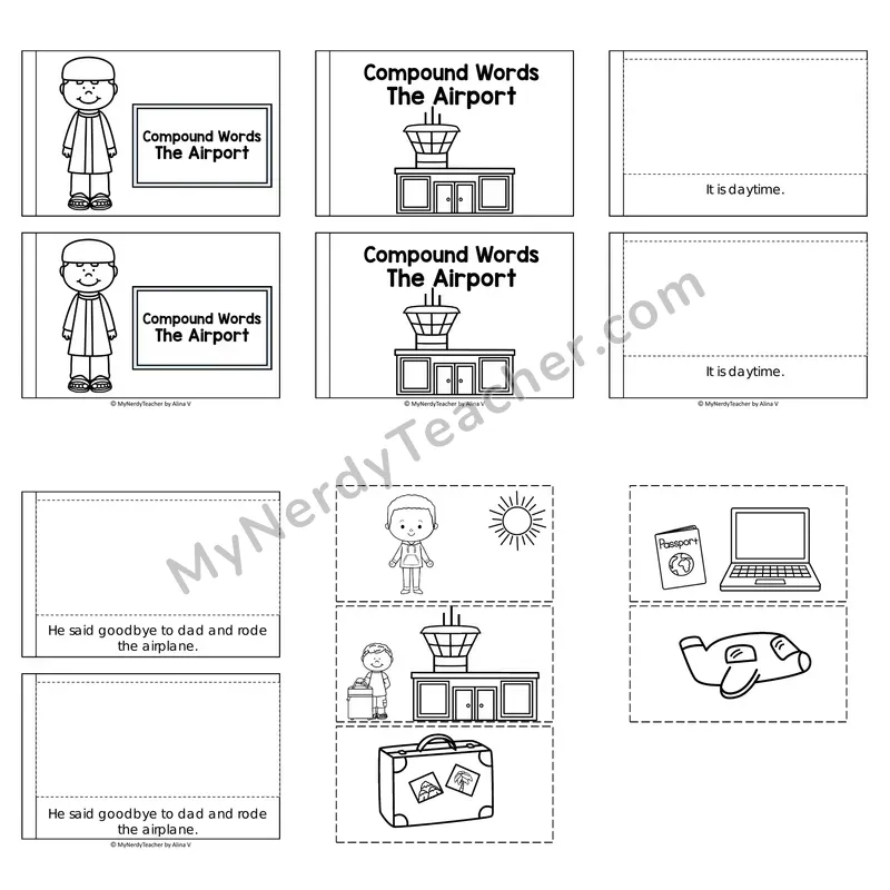 Compound Words Decodable Puzzle Book — At the Airport (Black and White)