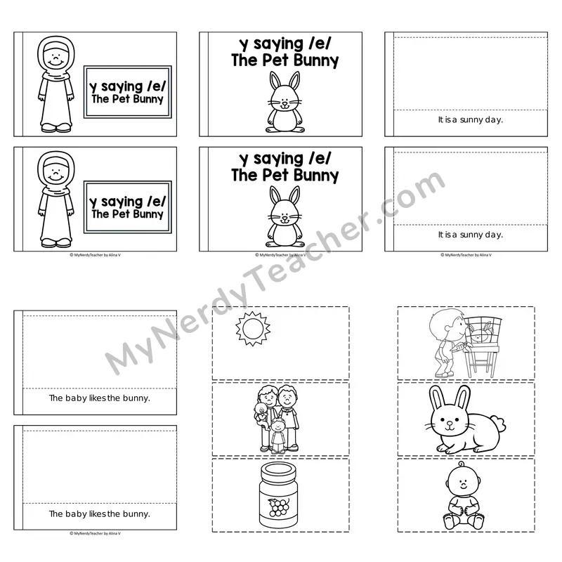 Y as Long E Decodable Puzzle Book — The Pet Bunny (Black and White)