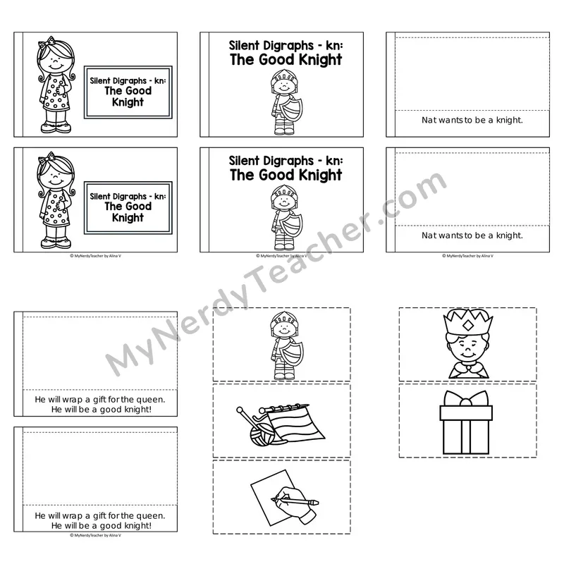Silent Digraphs Decodable Puzzle Book — The Good Knight (Black and White)