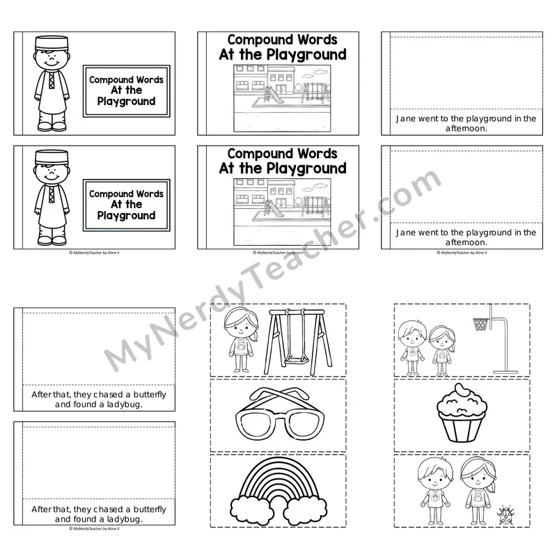 Compound Words Decodable Puzzle Book — At the Playground (Black and White)
