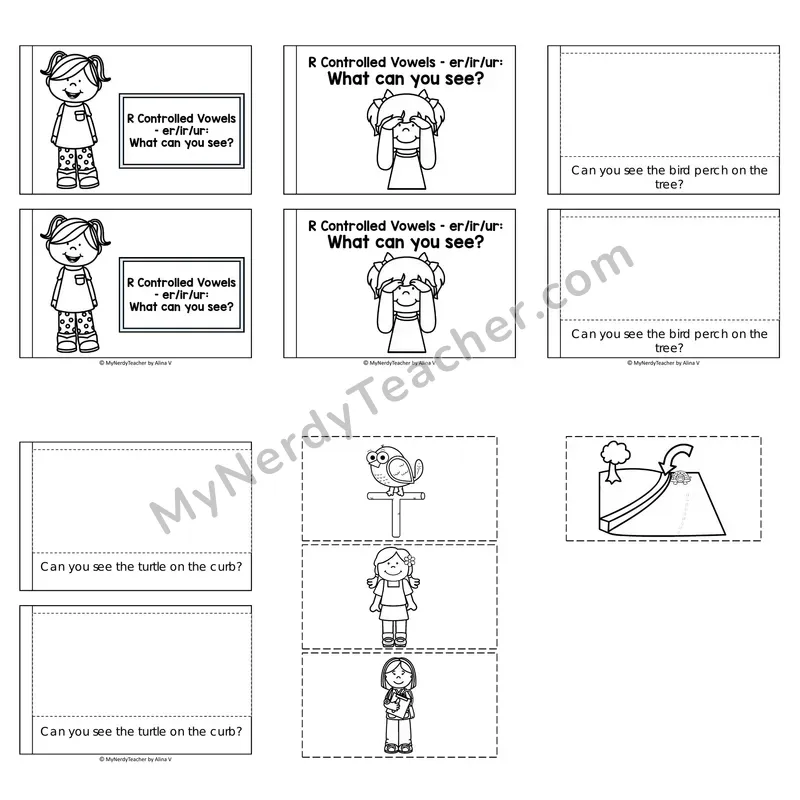 R-Controlled Vowels Decodable Puzzle Book — What can you see (Black and White)