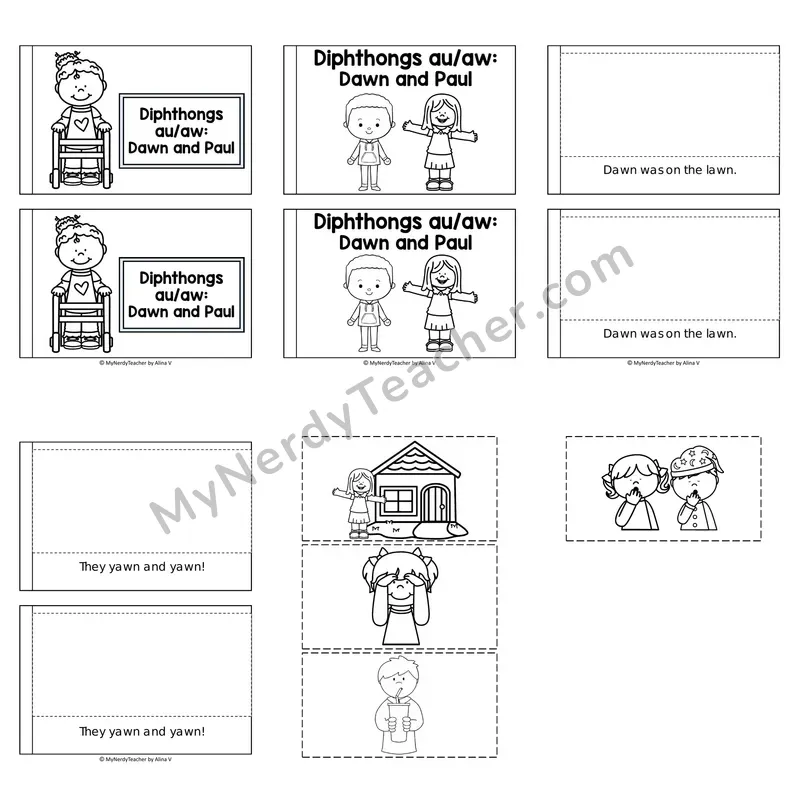 Diphthongs Decodable Puzzle Book — Dawn and Paul (Black and White)