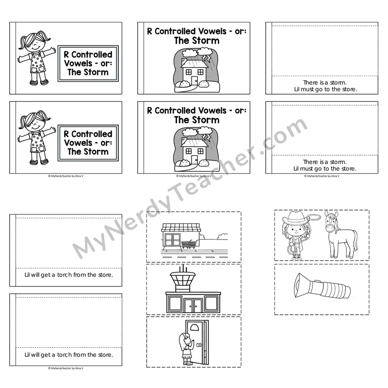 R-Controlled Vowels Decodable Puzzle Book — The Storm (Black and White)
